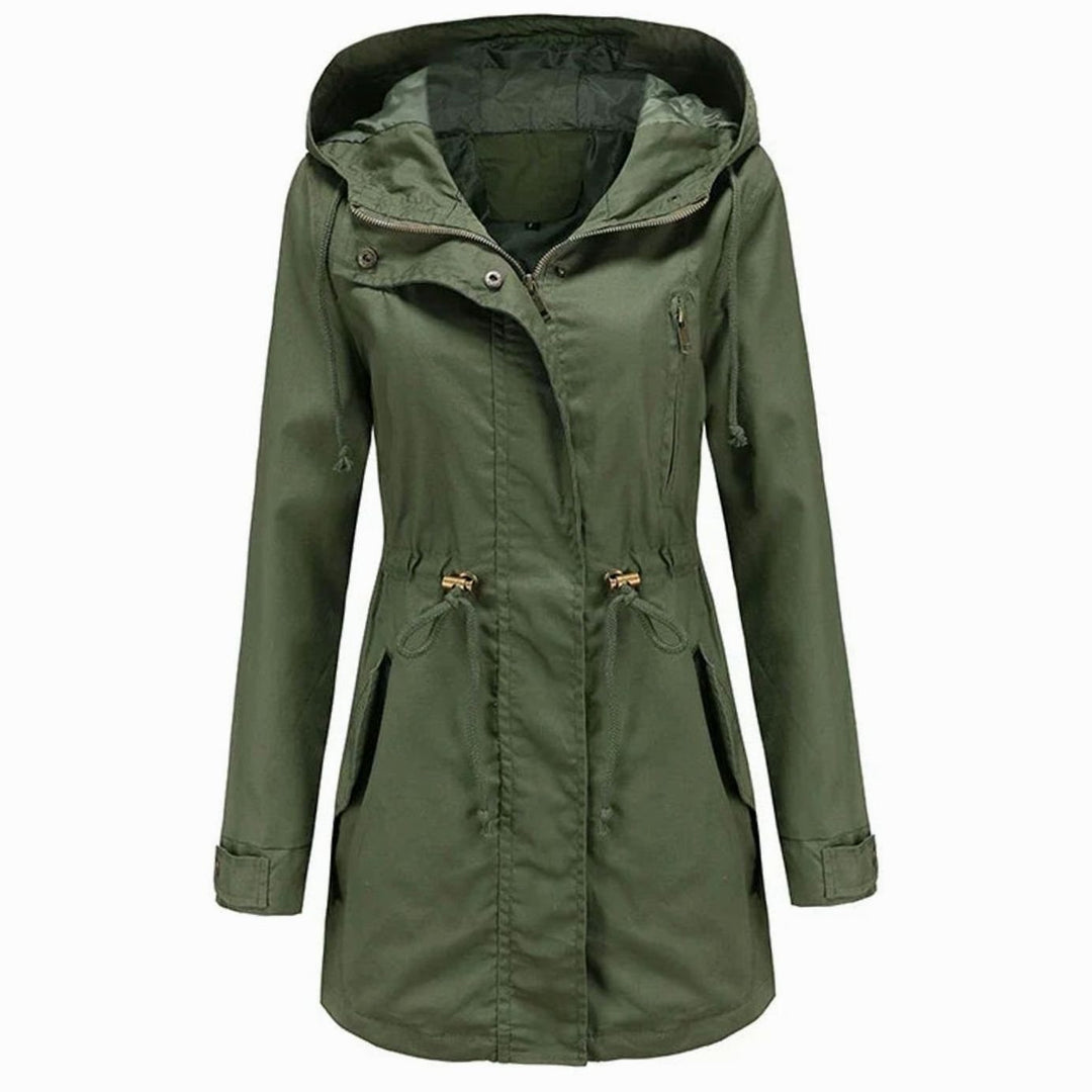 Women's Hooded Drawstring Utility Trench Coat - Olive Green