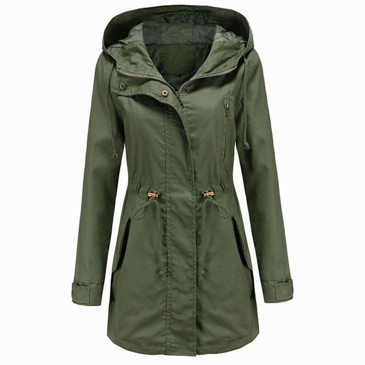 Women's Hooded Drawstring Utility Trench Coat - Olive Green