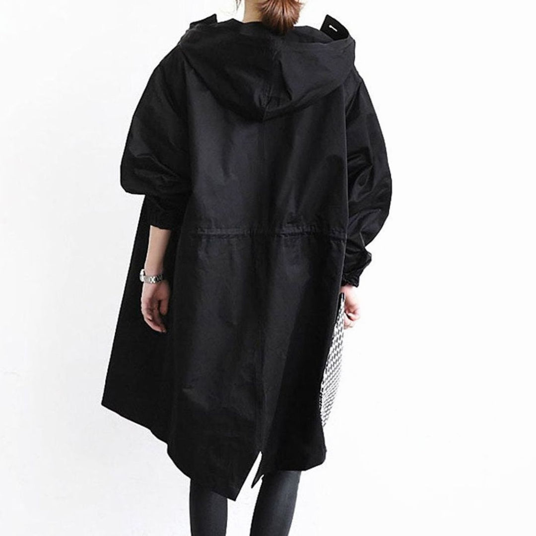 Women's Hooded Knee-Length Belted Trench Coat, Grey