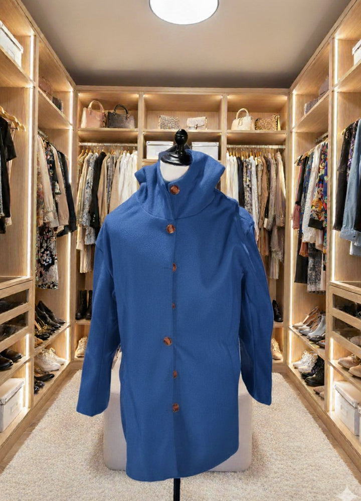Women's Hooded Long-Line Button-Up Trench Coat, Light Grey