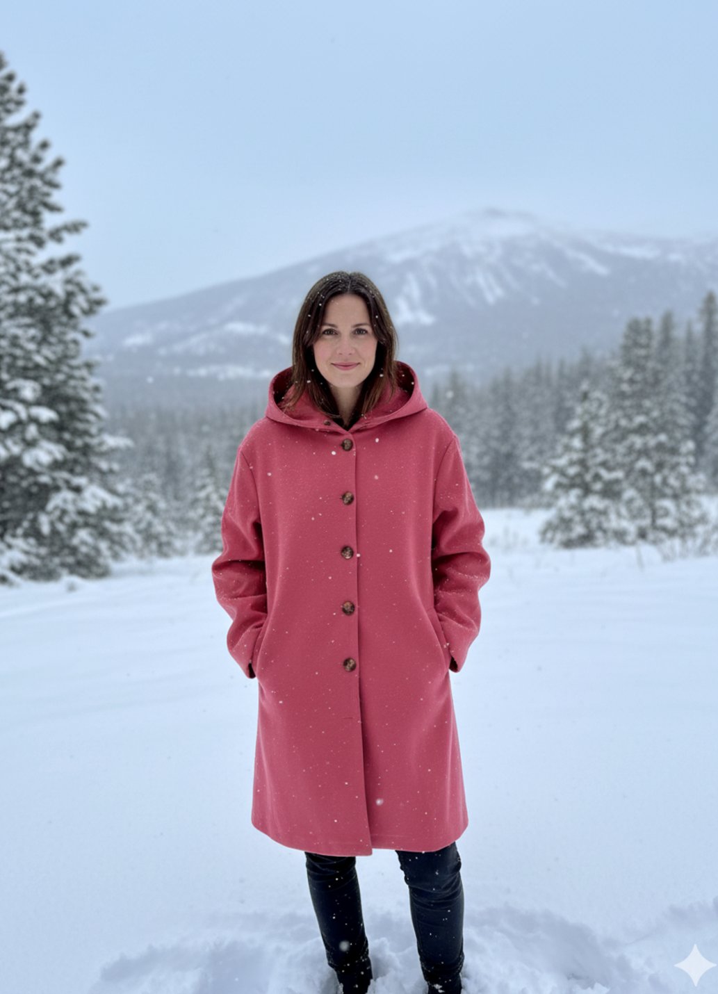 Women's Hooded Long-Line Button-Up Trench Coat, Light Grey - Pink