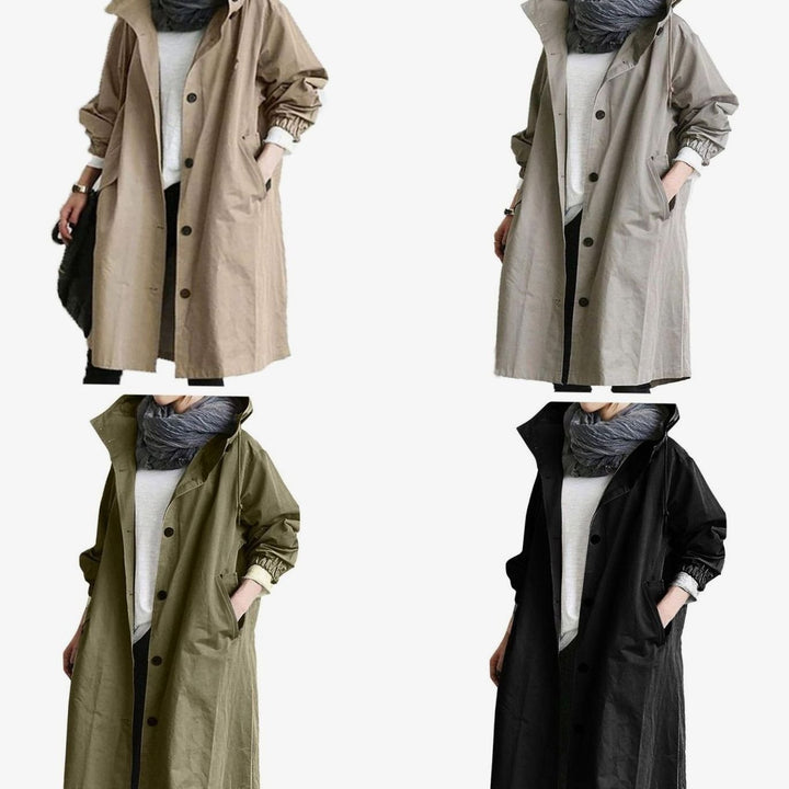 Women's Hooded Longline Drawstring Trench Coat