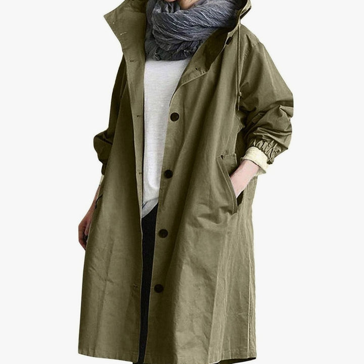 Women's Hooded Longline Drawstring Trench Coat - Green
