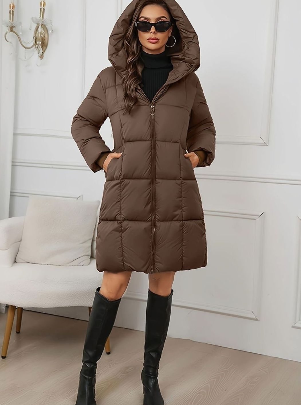 Women's Hooded Longline Quilted Puffer Coat