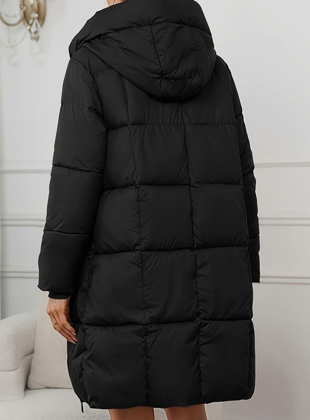 Women's Hooded Longline Quilted Puffer Coat, Brown
