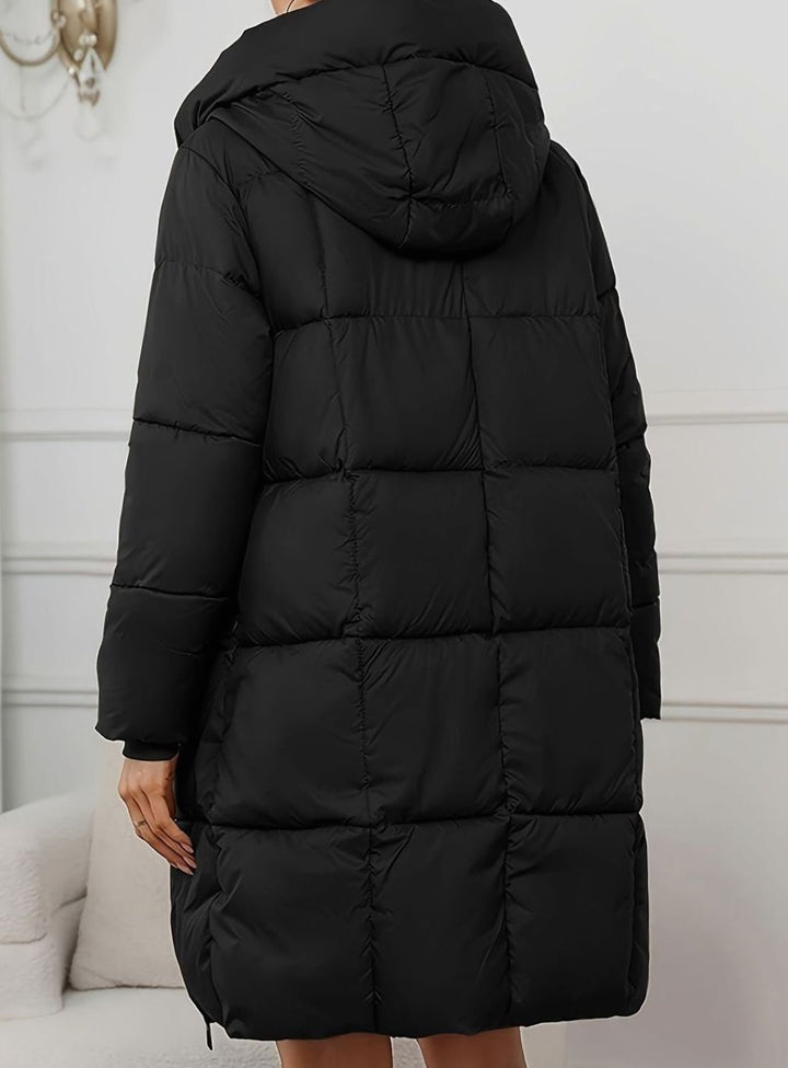 Women's Hooded Longline Quilted Puffer Coat, Brown