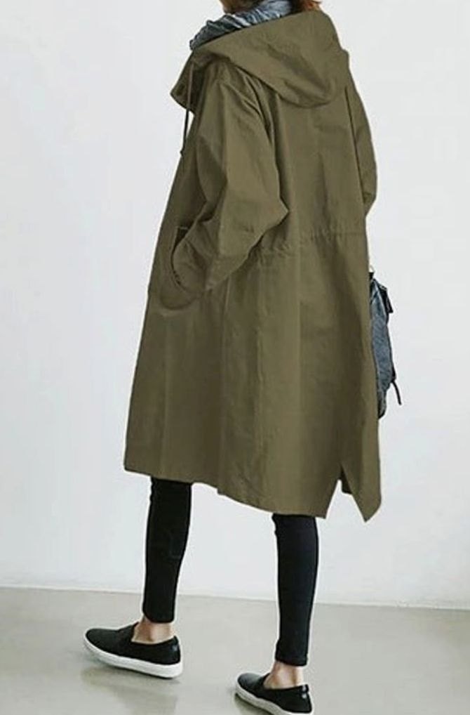 Women's Hooded Oversized Button-Up Trench Coat - Green