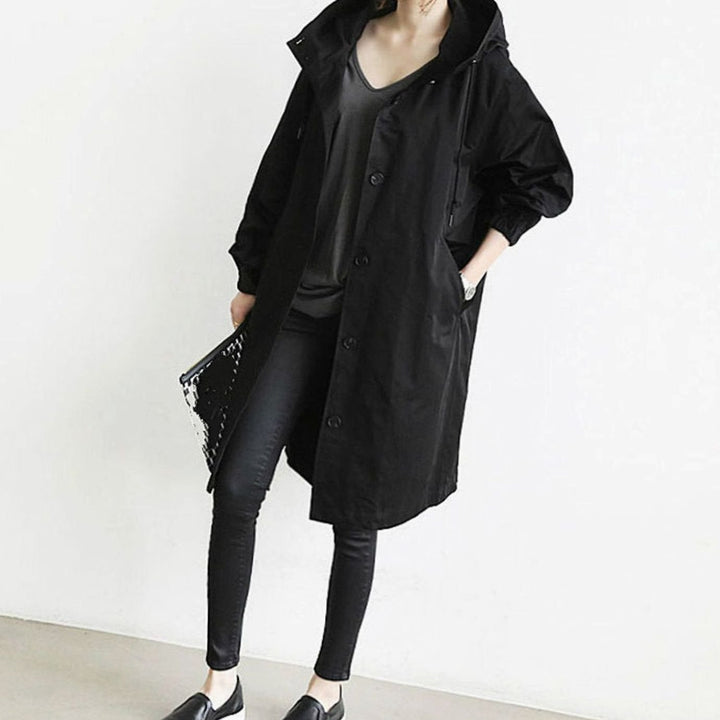 Women's Hooded Oversized Button-Up Trench Coat - Blueberry