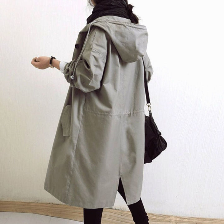 Women's Hooded Oversized Button-Up Trench Coat - Grey
