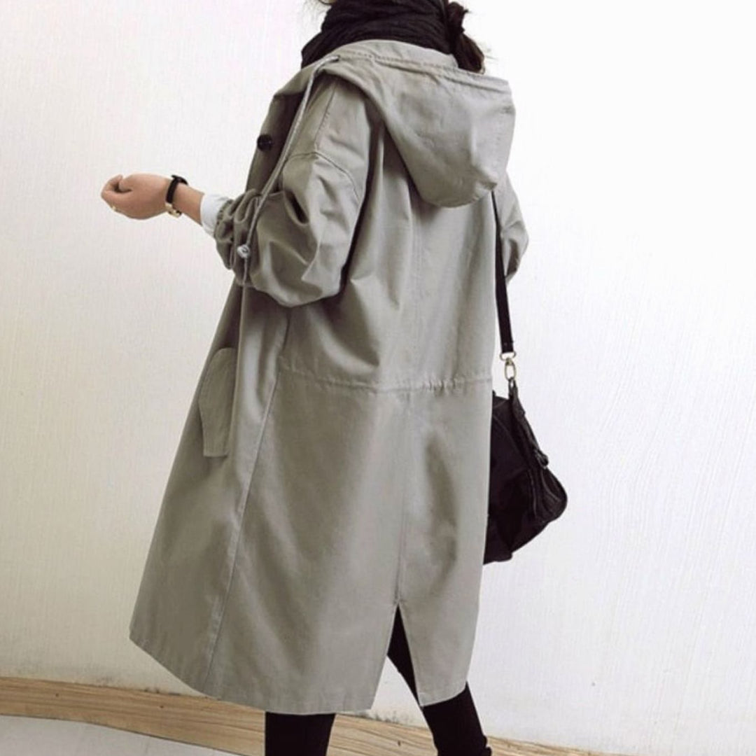 Women's Hooded Oversized Mid-Length Trench Coat - Grey
