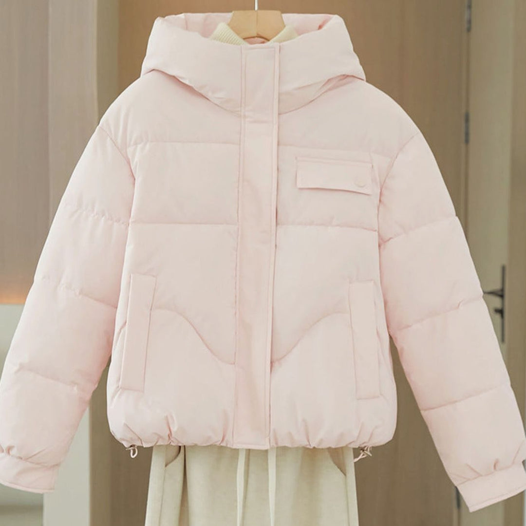 Women's Hooded Padded Short Puffer Jacket Hidden Zip Boxy Fit - Light Pink