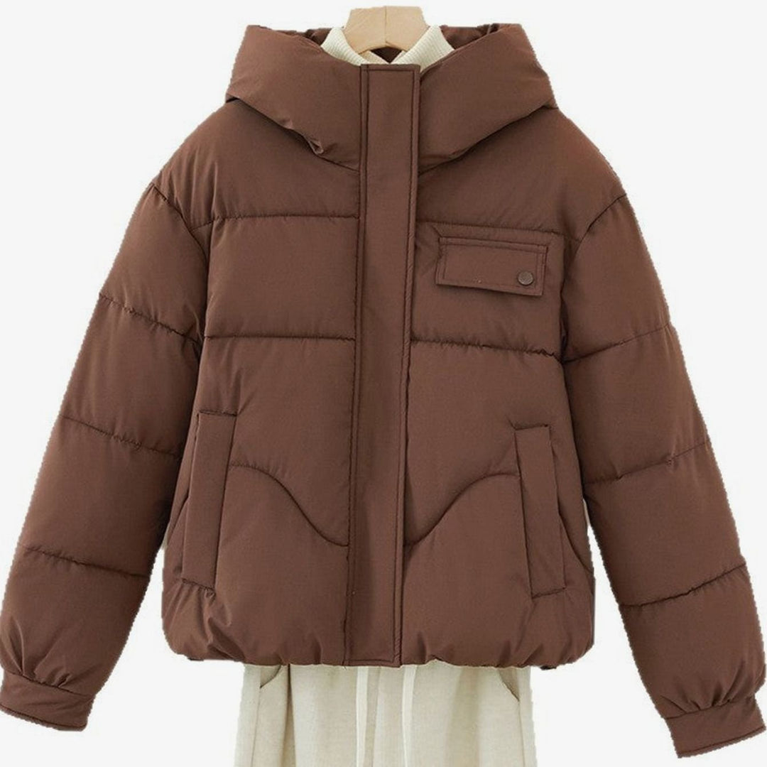 Women's Hooded Padded Short Puffer Jacket Hidden Zip Boxy Fit