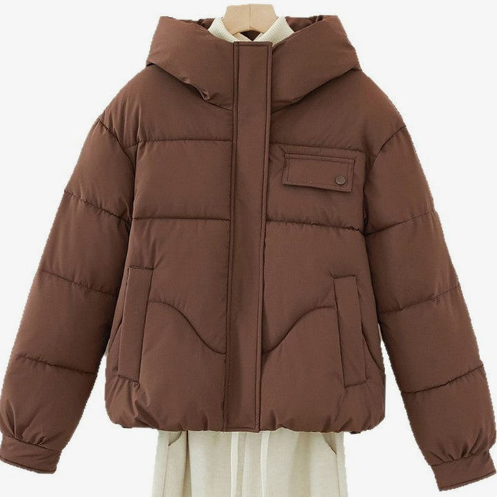 Women's Hooded Padded Short Puffer Jacket Hidden Zip Boxy Fit