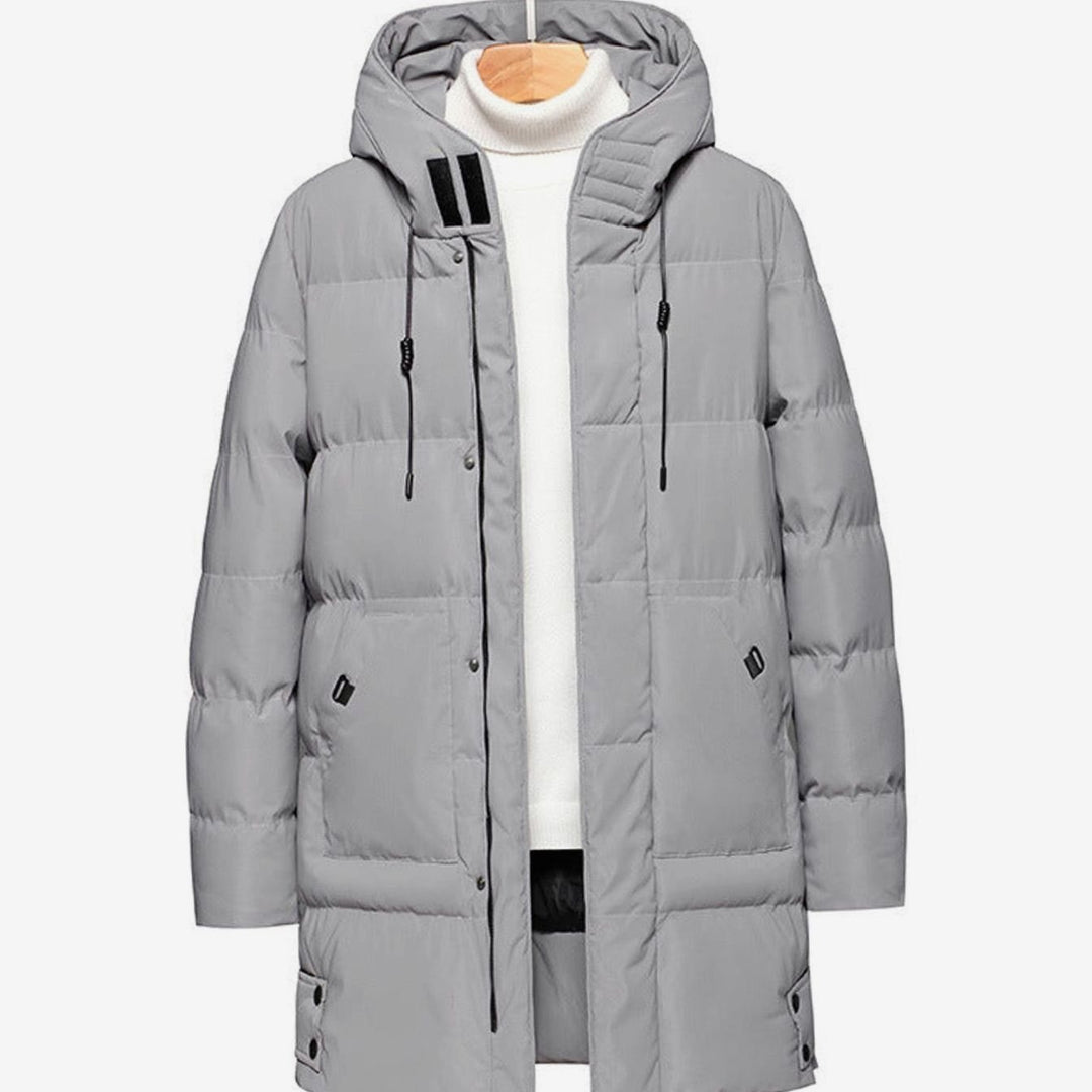 Women's Hooded Quilted Puffer Coat Water-Resistant Long Winter Jacket - Grey