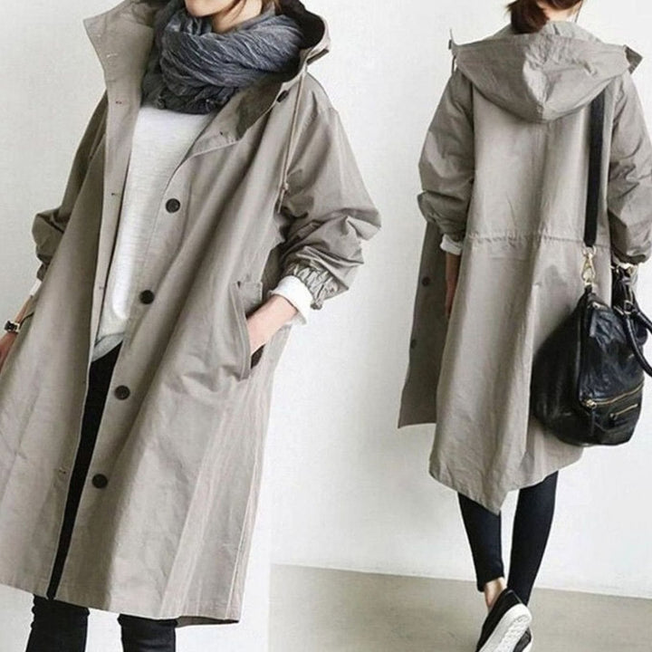 Women's Hooded Relaxed-Fit Button-Up Trench Coat - Apricot