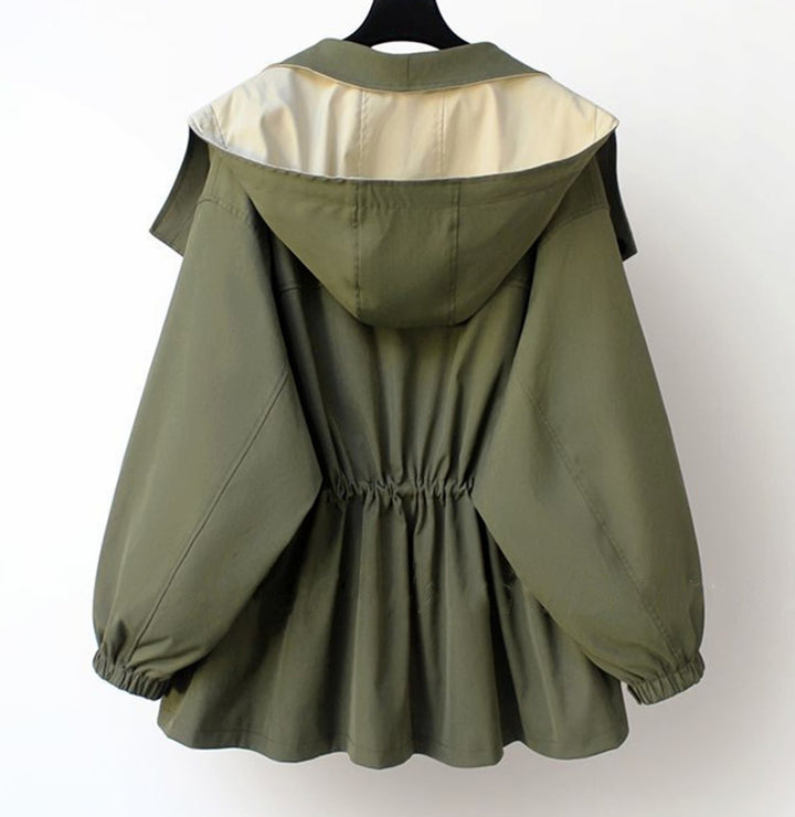 Women's Hooded Water-Repellent Elasticated-Waist Trench Coat