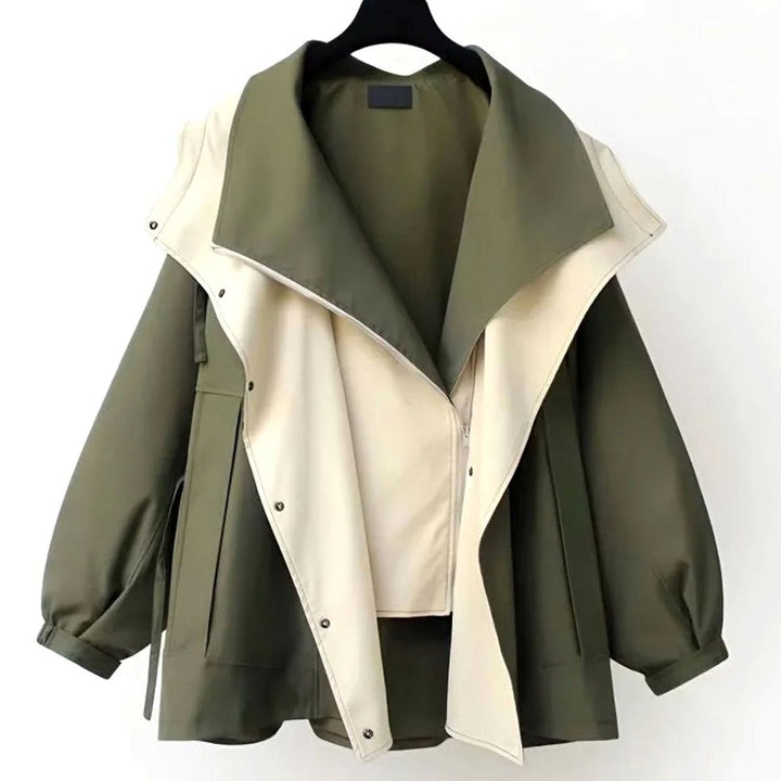 Women's Hooded Water-Repellent Elasticated-Waist Trench Coat - Green