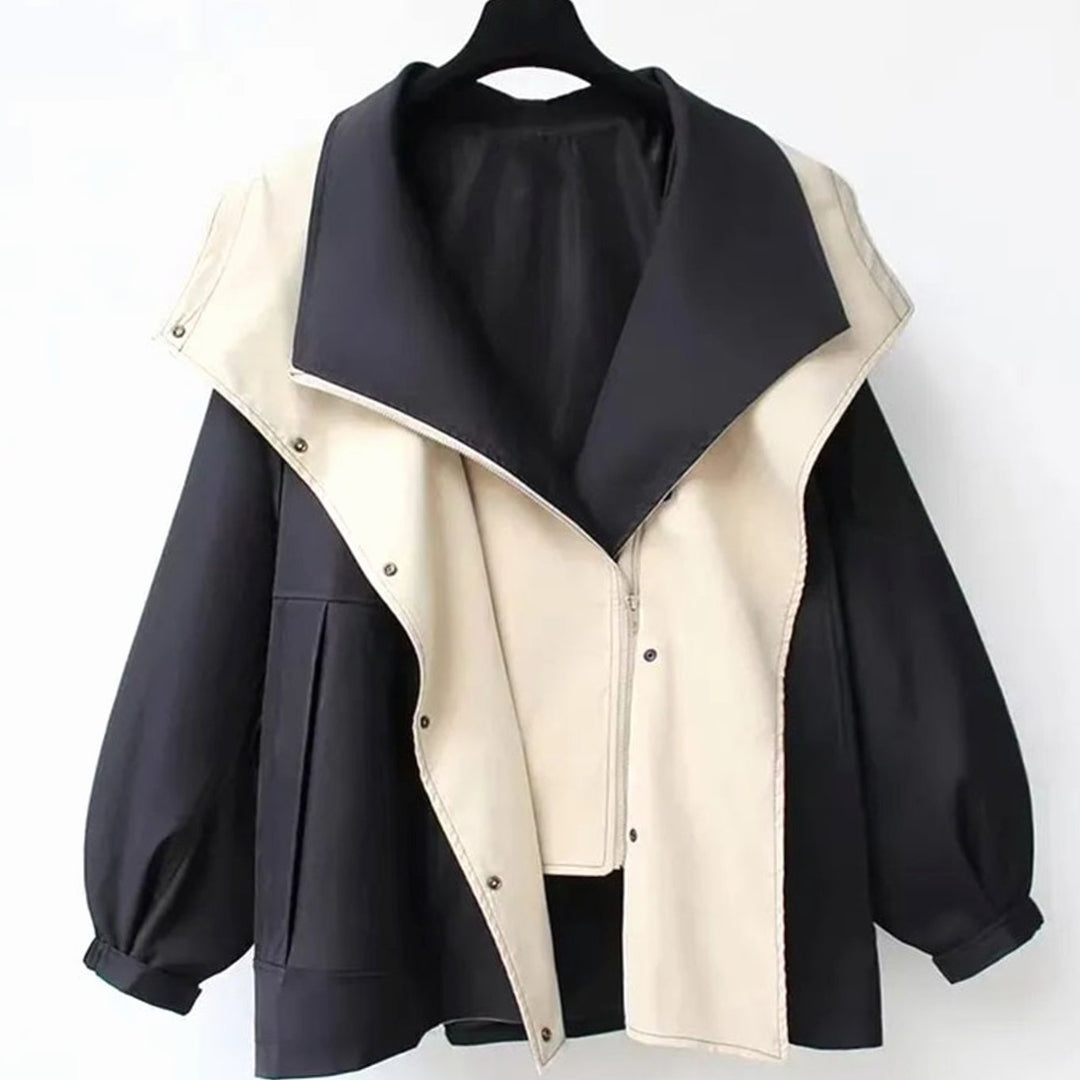 Women's Hooded Water-Repellent Elasticated-Waist Trench Coat - Black