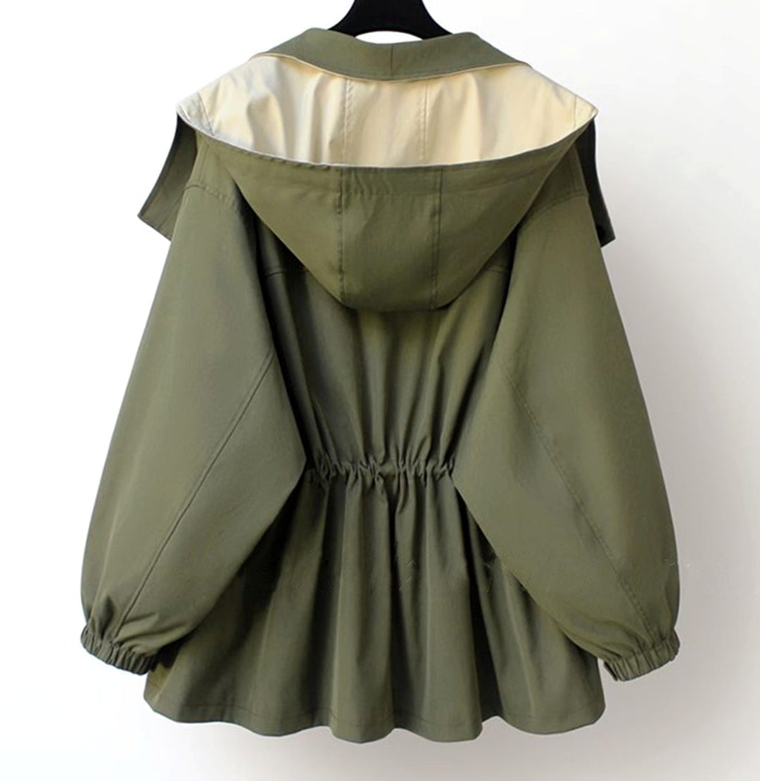 Women's Hooded Water-Resistant Elasticated-Waist Trench Coat