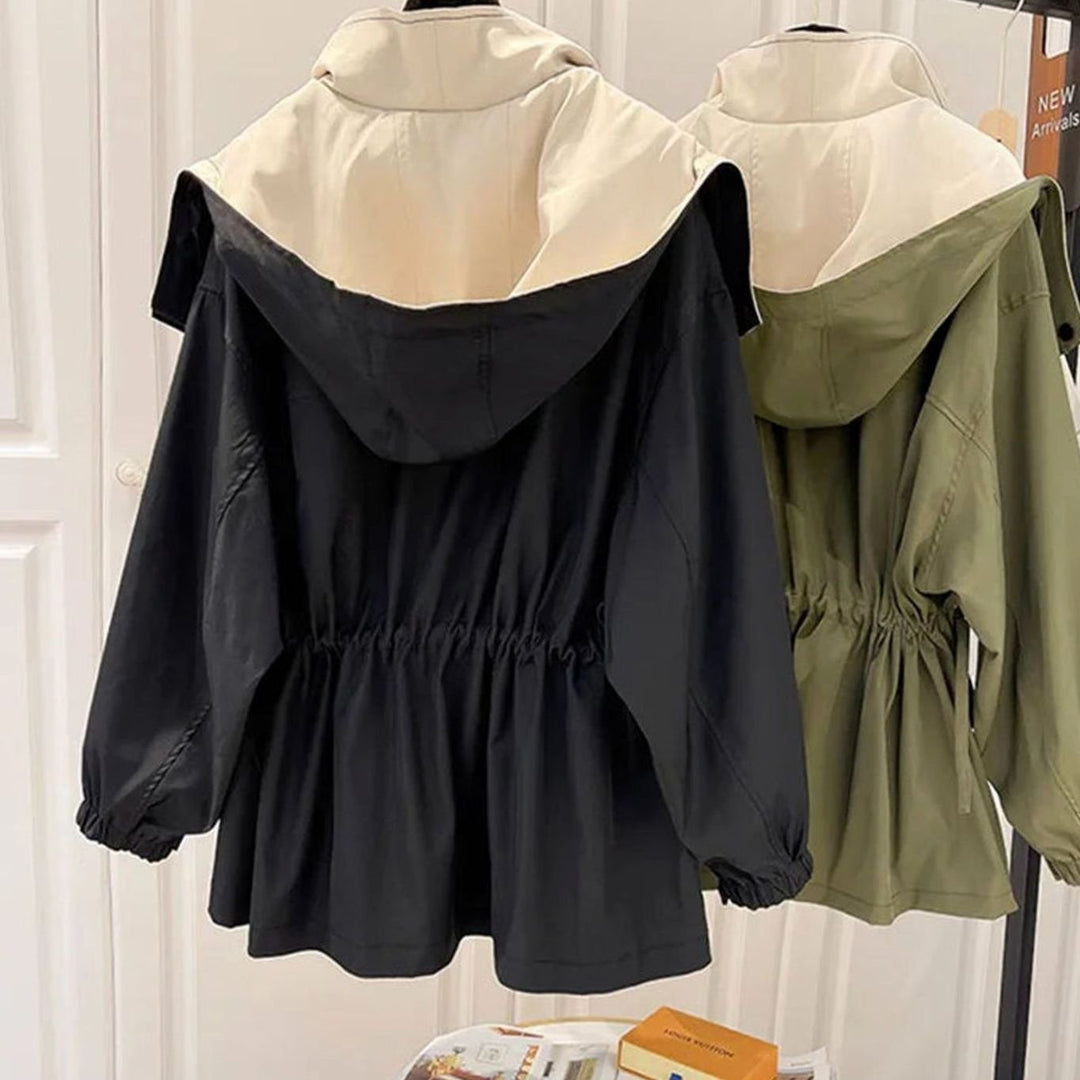 Women's Hooded Water-Resistant Elasticated-Waist Trench Coat