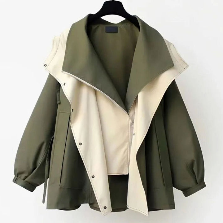 Women's Hooded Water-Resistant Elasticated-Waist Trench Coat - Green