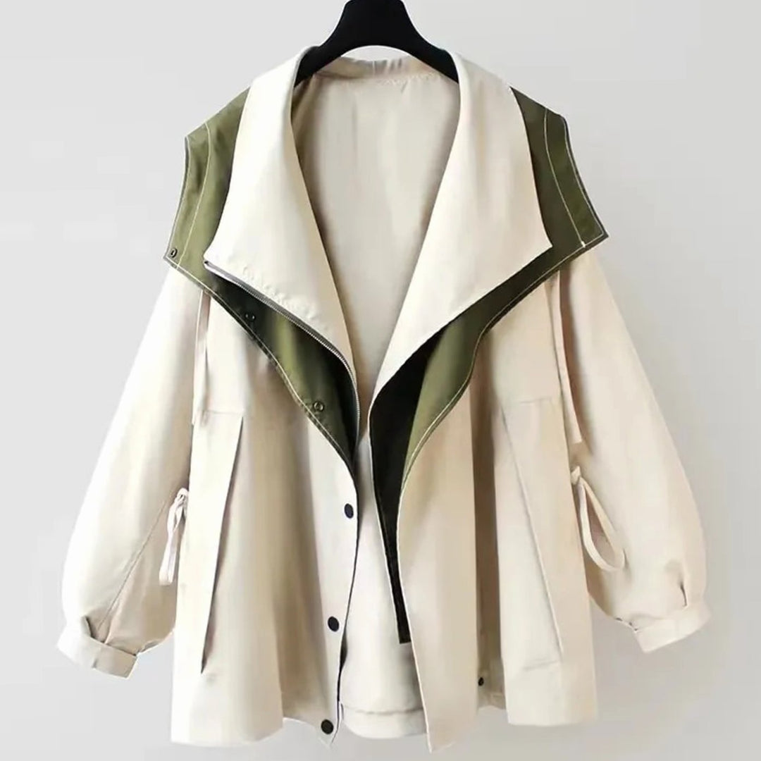 Women's Hooded Water-Resistant Elasticated-Waist Trench Coat - White