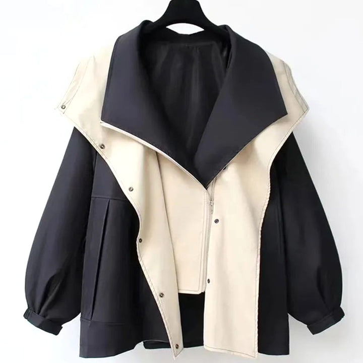 Women's Hooded Water-Resistant Elasticated-Waist Trench Coat - Black