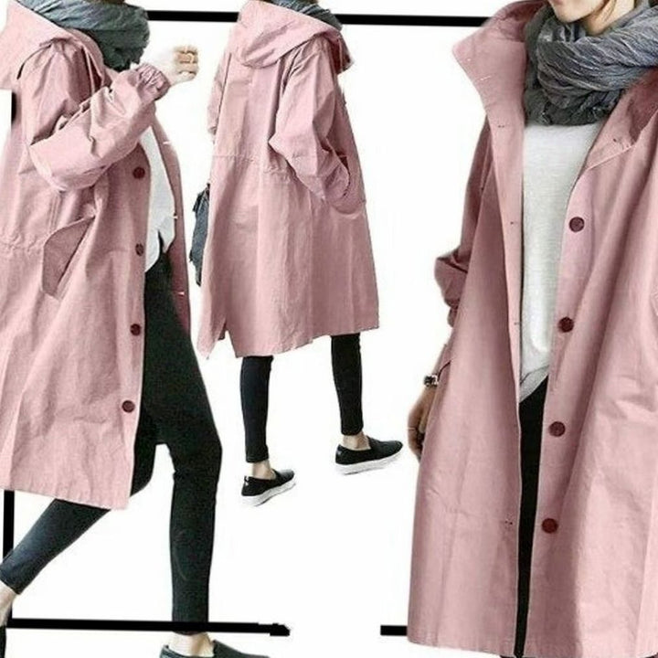 Women's Hooded Water-Resistant Longline Trench Coat - Pink