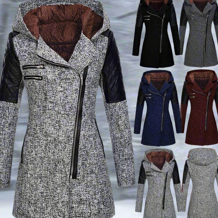 Women's Hooded Wool-Blend Asymmetric Zip Trench Coat