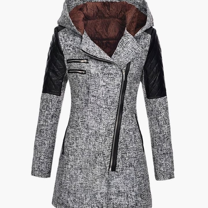 Women's Hooded Wool-Blend Asymmetric Zip Trench Coat - Light Grey