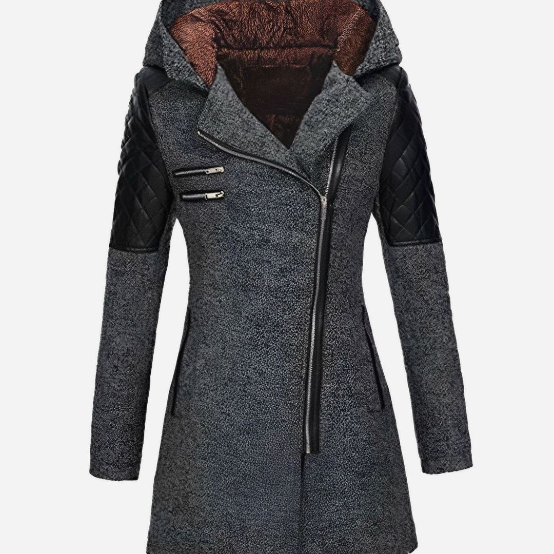 Women's Hooded Wool-Blend Asymmetric Zip Trench Coat - Dark Grey