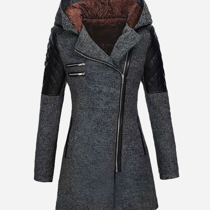 Women's Hooded Wool-Blend Asymmetric Zip Trench Coat - Dark Grey