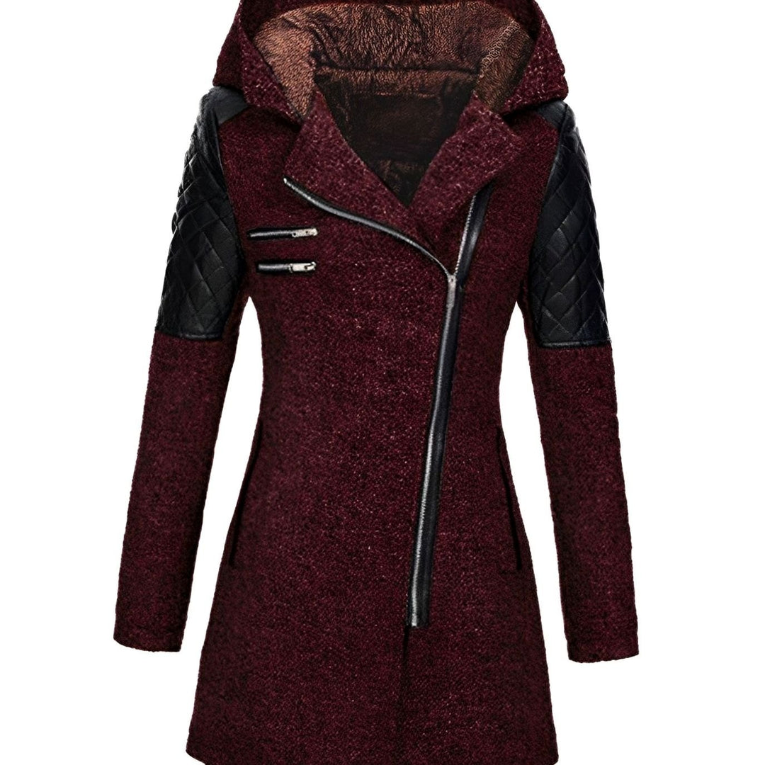 Women's Hooded Wool-Blend Asymmetric Zip Trench Coat - Red
