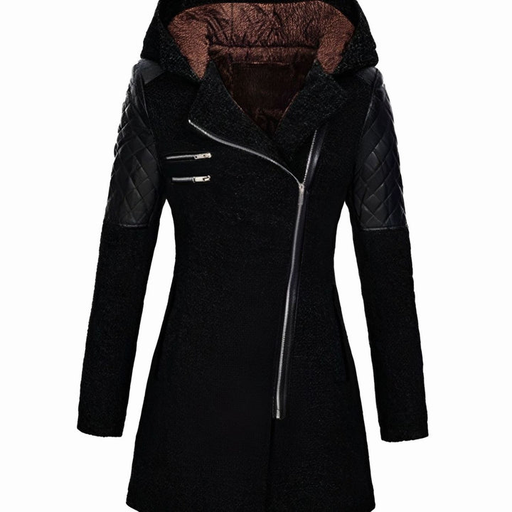 Women's Hooded Wool-Blend Asymmetric Zip Trench Coat - Black