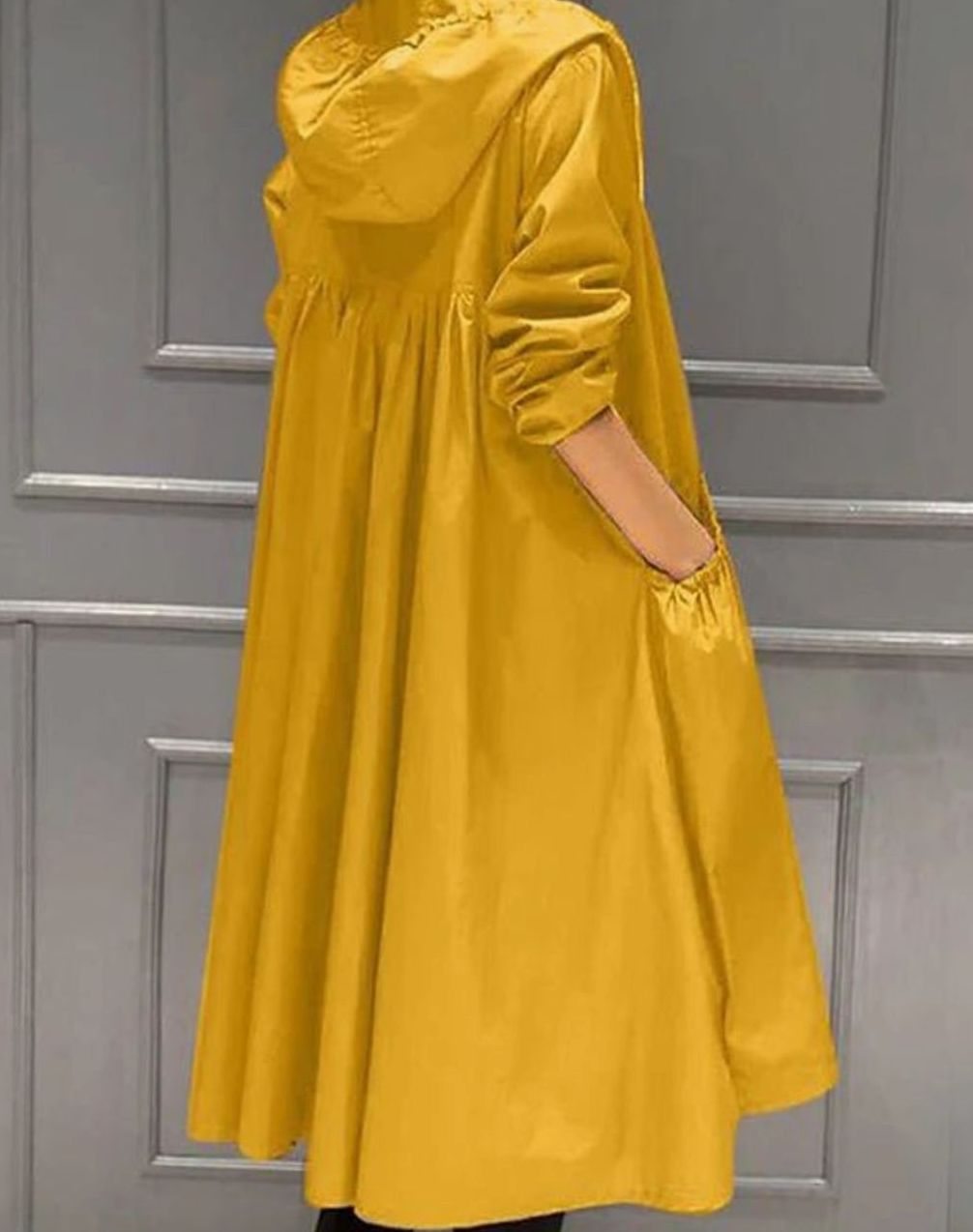 Women's Hooded Zip-Up Longline Trench Coat - Yellow