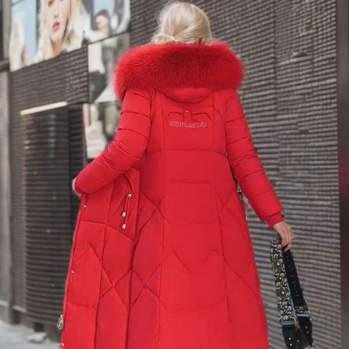 Women's Knee-Length Faux Fur Trim Hooded Quilted Puffer Coat