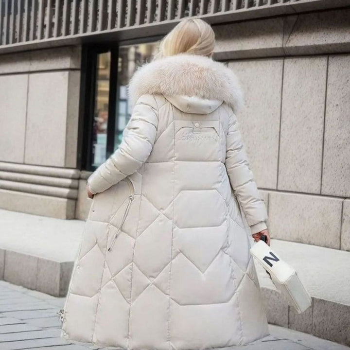 Women's Knee-Length Faux Fur Trim Hooded Quilted Puffer Coat