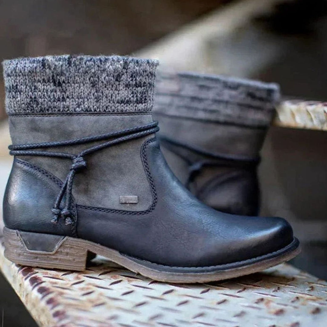 Women's Knit-Cuff Lace-Up Ankle Boots - Black