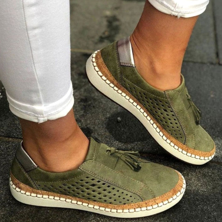 Women's Knitted Slip-On Trainers Breathable Tassel Loafers - Green