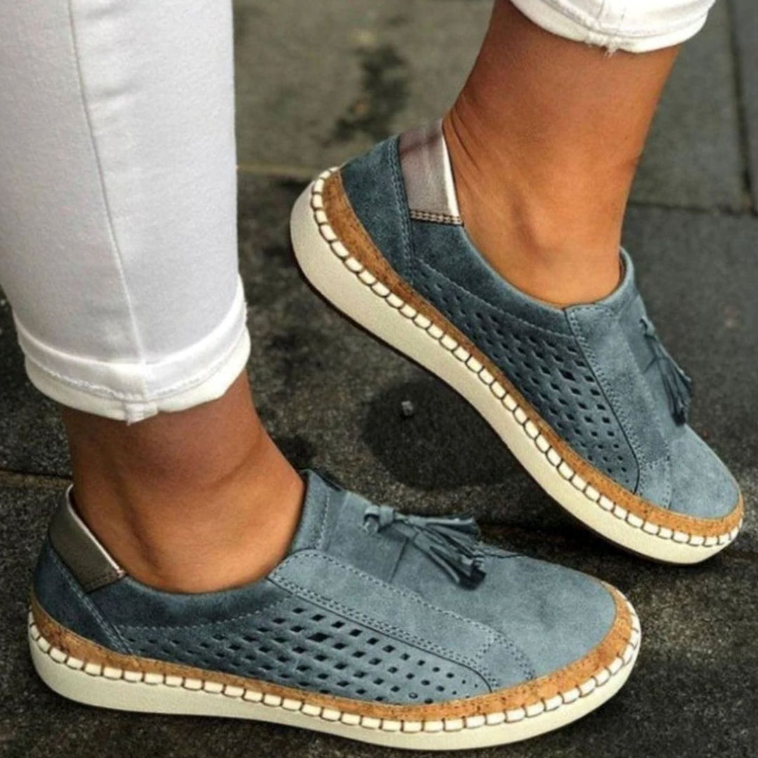 Women's Knitted Slip-On Trainers Breathable Tassel Loafers - Navy