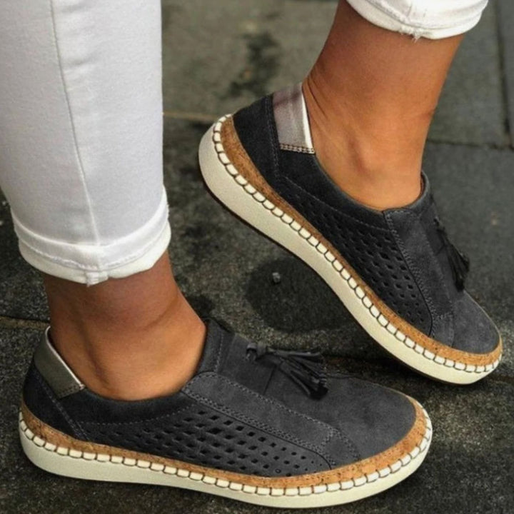 Women's Knitted Slip-On Trainers Breathable Tassel Loafers - Black