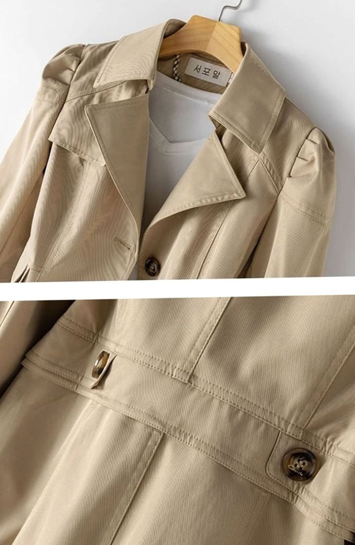 Women's Korean-Style Belted Lapel Trench Coat