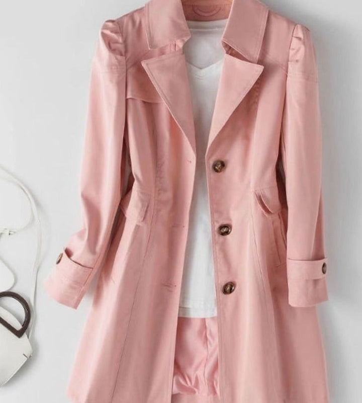 Women's Korean-Style Belted Lapel Trench Coat - Pink
