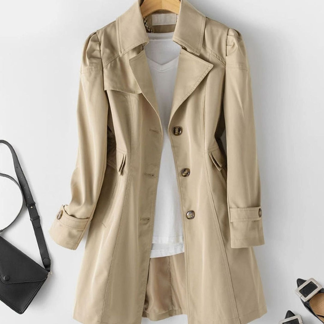 Women's Korean-Style Belted Lapel Trench Coat - Khaki