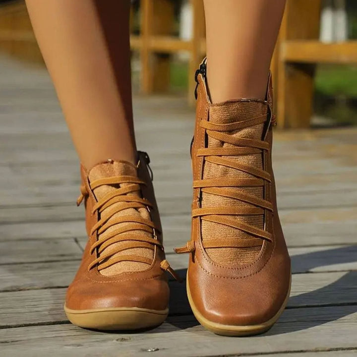 Women's Lace-Up Side-Zip Flat Ankle Boots