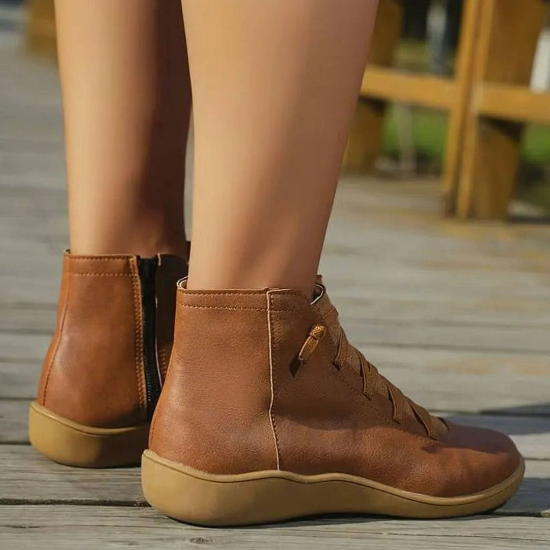 Women's Lace-Up Side-Zip Flat Ankle Boots