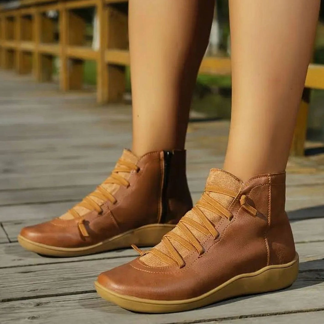 Women's Lace-Up Side-Zip Flat Ankle Boots