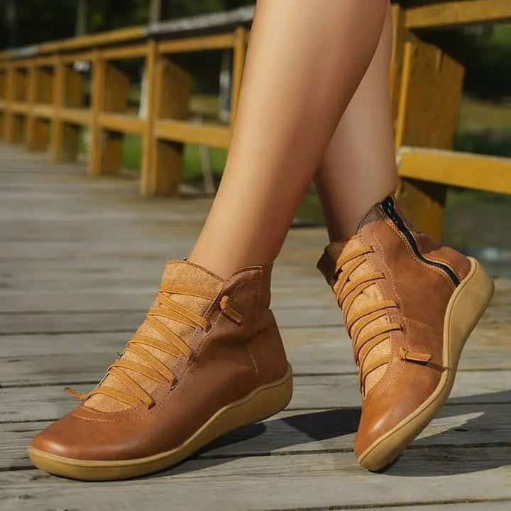 Women's Lace-Up Side-Zip Flat Ankle Boots