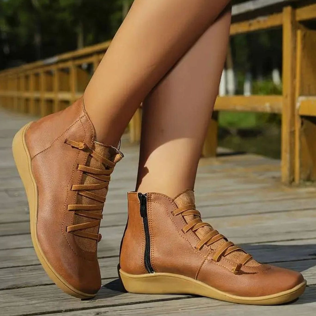 Women's Lace-Up Side-Zip Flat Ankle Boots