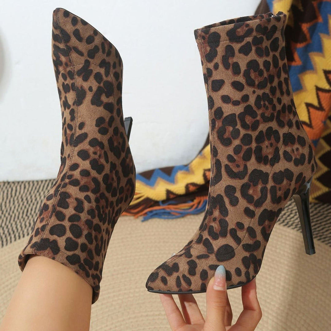 Women's Leopard Print Faux Suede Stiletto Ankle Boots